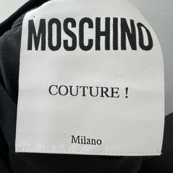 MOSCHINO Couture Black Gold Top Cotton Crew Neck Straight Hem Pullover Size XXS - Picture 7 of 9